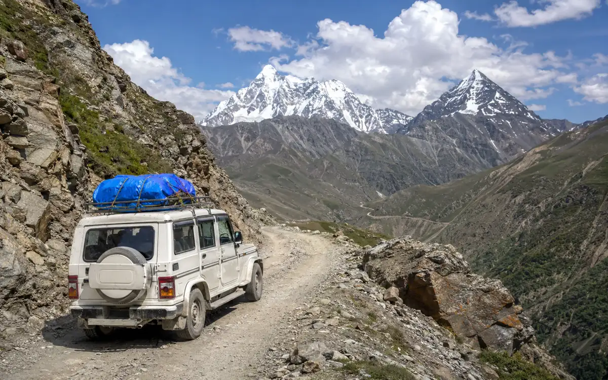 4x4 vehicles for the Adi Kailash road – mountain road and travel scenery in Uttarakhand
