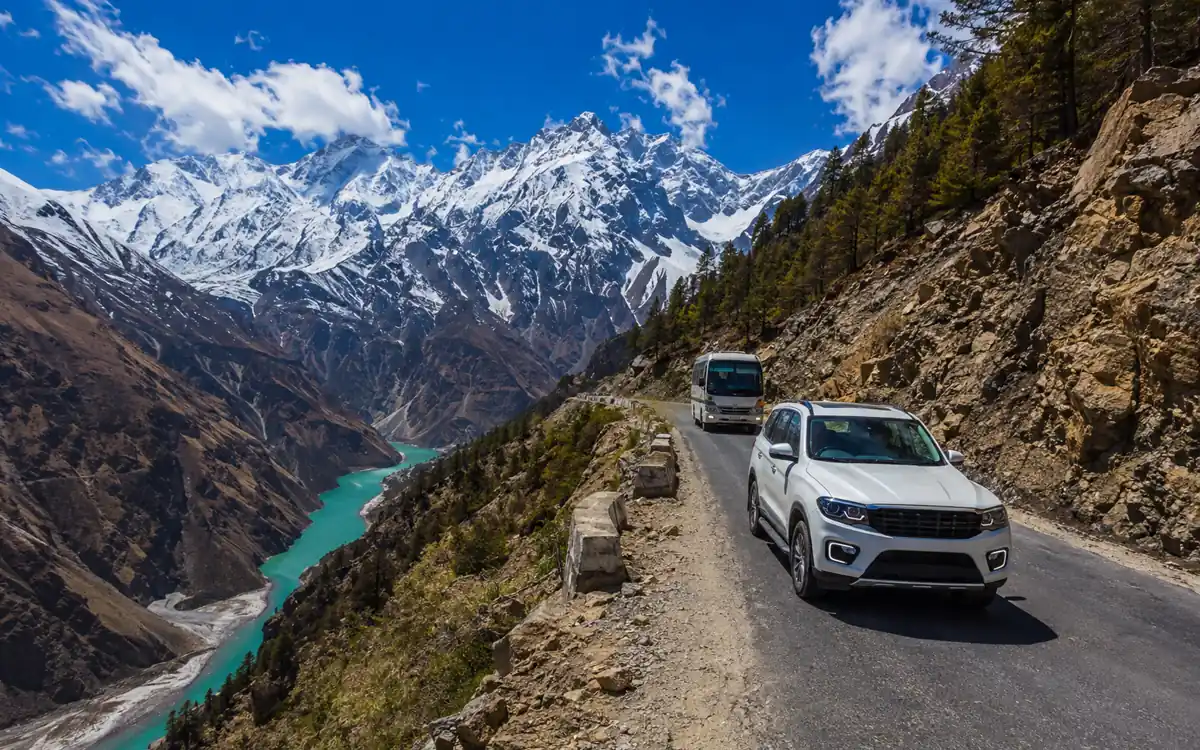 KMVN packages or a private taxi to Adi Kailash – mountain road and travel scenery in Uttarakhand